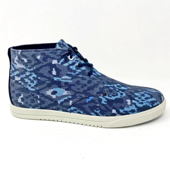 Clae Strayhorn Textile Midnight Batik Blue Mens Canvas Mid Casual Sneakers - Picture 1 of 5